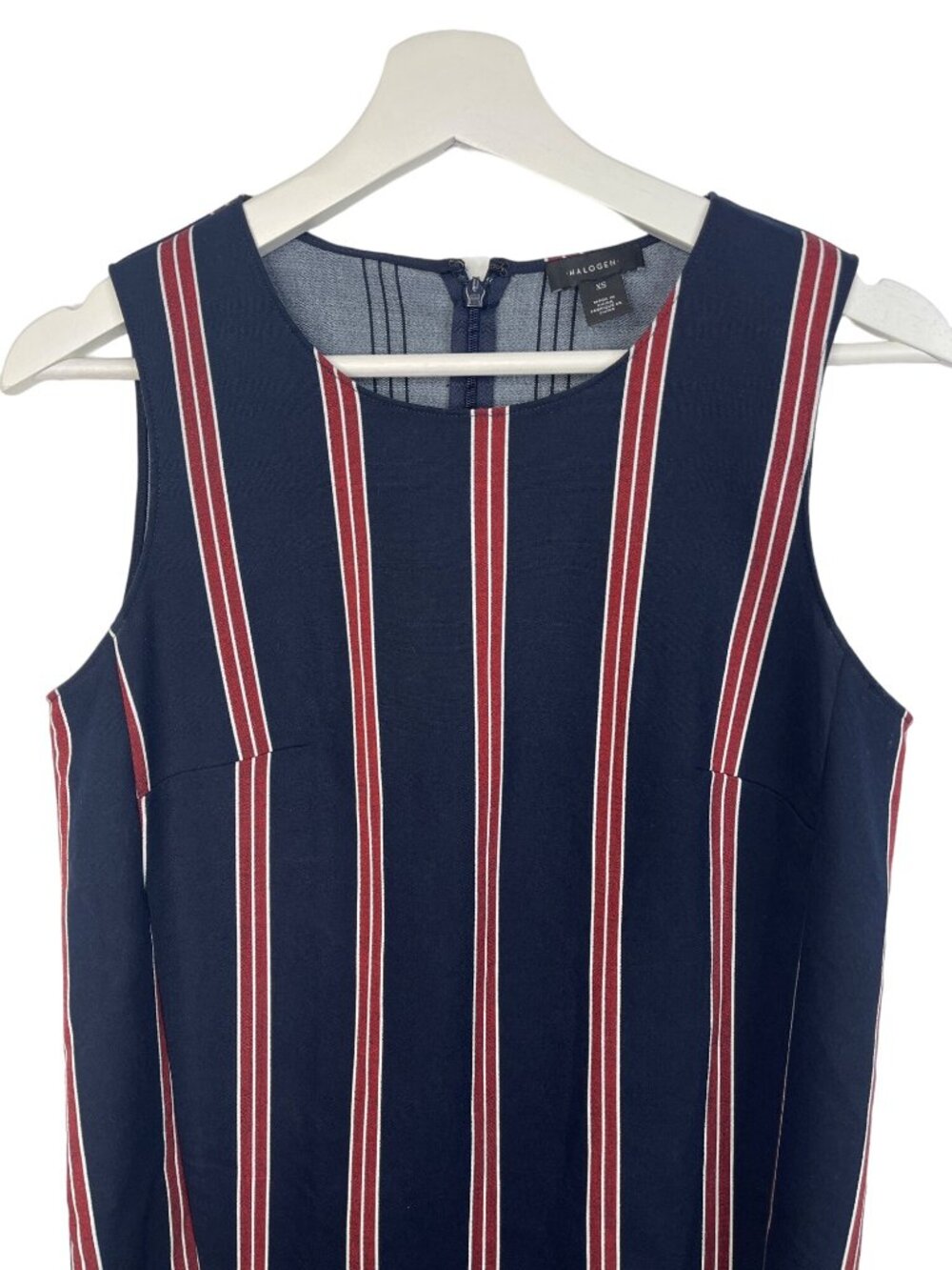 Halogen Dress Womens XS Navy Red Stripe Sleeveless Shift Career Casual - Picture 2 of 12